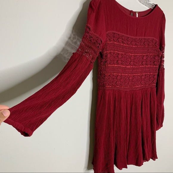 Free People Burgandy Boho Knit Lace Detail Dress - Picture 5 of 14